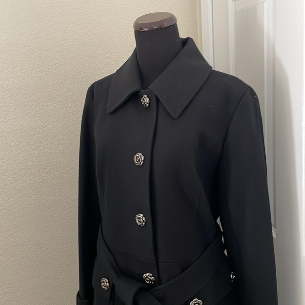 NEW BETSEY JOHNSON Belted Botton Black WOOL Coat - Picture 14 of 16